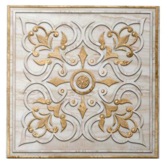 Marokkaanse Travertijn Marmer & Goud Tegeltje (Voorkant)