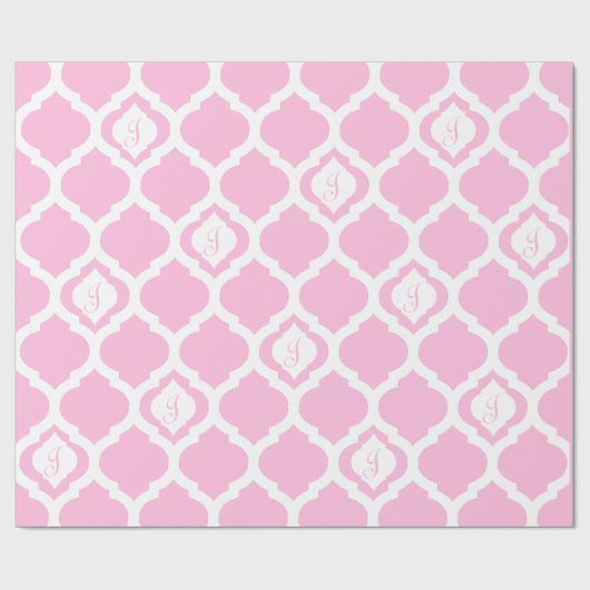 Marokkaanse trellesroze en witte monogram cadeaupapier (Vlak)