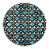Marokkaanse trellis Blue Crystal Textures Keramische Knop (Voorkant)