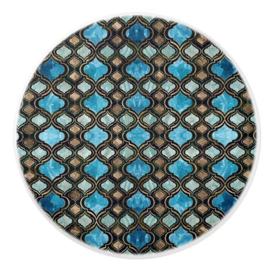 Marokkaanse trellis Blue Crystal Textures Keramische Knop (Voorkant)