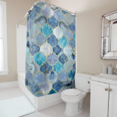 Marokkaanse trellis Blue Mineral Textures Douchegordijn (In situ)