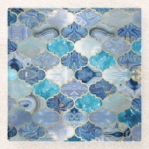 Marokkaanse trellis Blue Mineral Textures Glazen Onderzetter