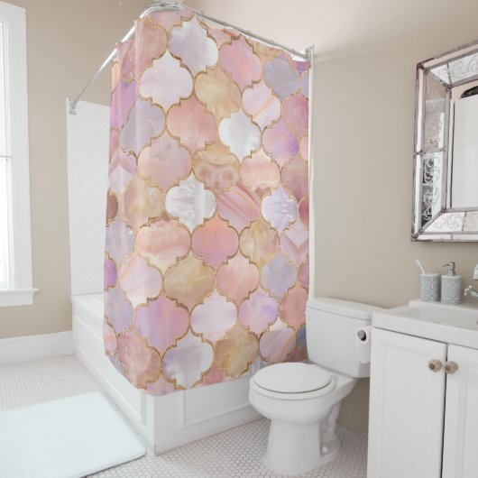 Marokkaanse trellis pastel minerale texturen douchegordijn (In situ)