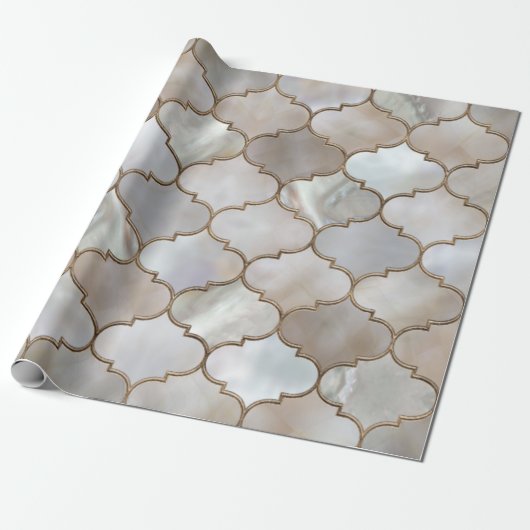 Marokkaanse trellis Pearl en Gold Cadeaupapier (Uitgerold)