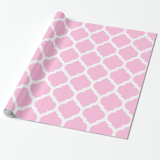 Marokkaanse trellis roze en witte gepatterde omhul cadeaupapier (Uitgerold)
