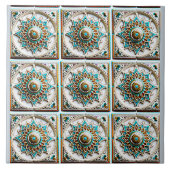 Marokkaanse turquoise mandala geïnspireerd tegeltje (Voorkant)