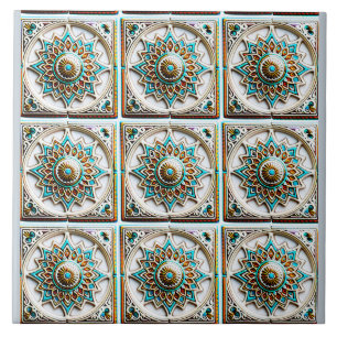 Marokkaanse turquoise mandala geïnspireerd tegeltje