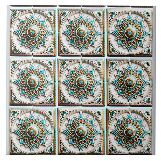 Marokkaanse turquoise mandala geïnspireerd tegeltje (Voorkant)