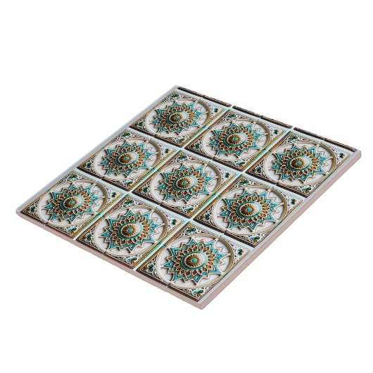Marokkaanse turquoise mandala geïnspireerd tegeltje (Zijkant)