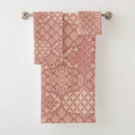 Marokkaanse uienpatroon in Terra-Cotta en linnen Bad Handdoek