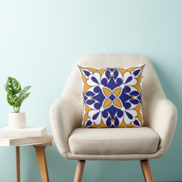 Marokkaanse vierkante tegel geel blauw boheemse pa kussen