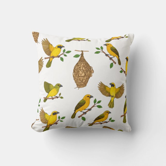 Marokkaanse Village Weaver Bird Pattern Kussen (Voorkant)