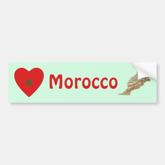 Marokkaanse vlag Heart + Map Bumpersticker (Voorkant)