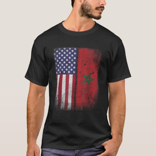 Marokkaanse vlag Marokko Verenigde Staten Amerikaa T-shirt (Voorkant)
