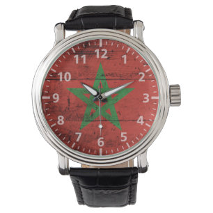 Marokkaanse vlag op oude houten graan horloge