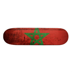 Marokkaanse vlag op oude houten graan persoonlijk skateboard