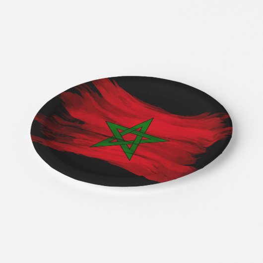 Marokkaanse vlag, penseelstreek, nationale vlag papieren bordje (Gekanteld)