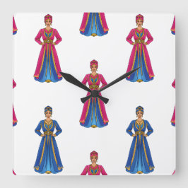 Marokkaanse vrouw in Traditional Degmentary Motif Vierkante Klok