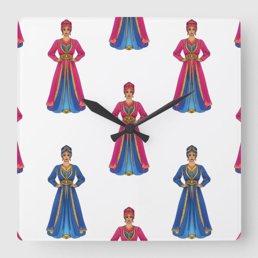 Marokkaanse vrouw in Traditional Degmentary Motif Vierkante Klok (Voorkant)