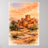 Marokkaanse woestijn Kasbah aquarel Poster (Voorkant)
