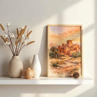 Marokkaanse woestijn Kasbah aquarel Poster