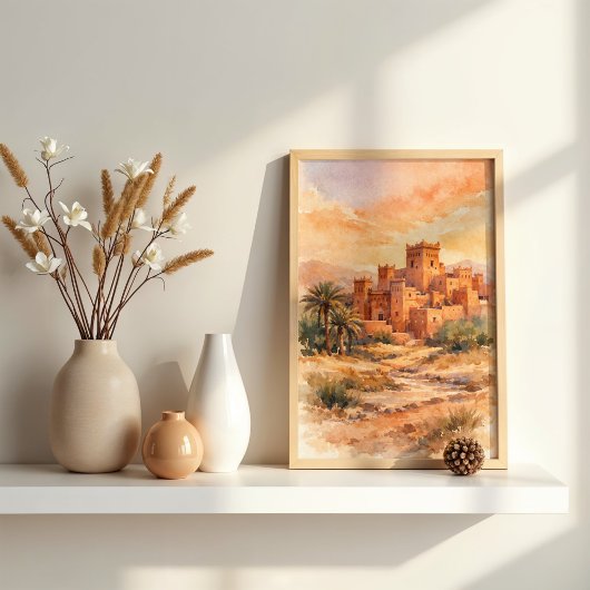 Marokkaanse woestijn Kasbah aquarel Poster