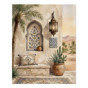 Marokkaanse Woestijn Oase Waterverf Boho Muurkunst Perfect Poster