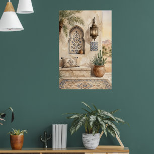 Marokkaanse Woestijnoase Waterverf Boho Muurkunst Poster