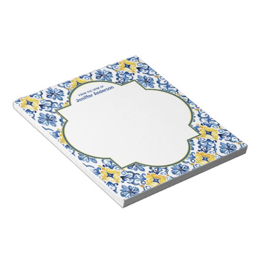 Marokkaanse Zellij Patroon Blauw & Geel Notitieblok (Schuin)