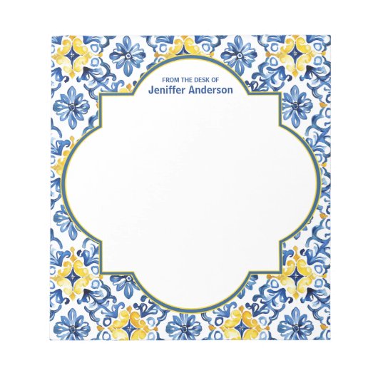 Marokkaanse Zellij Patroon Blauw & Geel Notitieblok (Voorkant)
