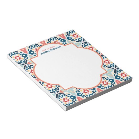 Marokkaanse Zellij Patroon Blauw & Roze Notitieblok (Schuin)
