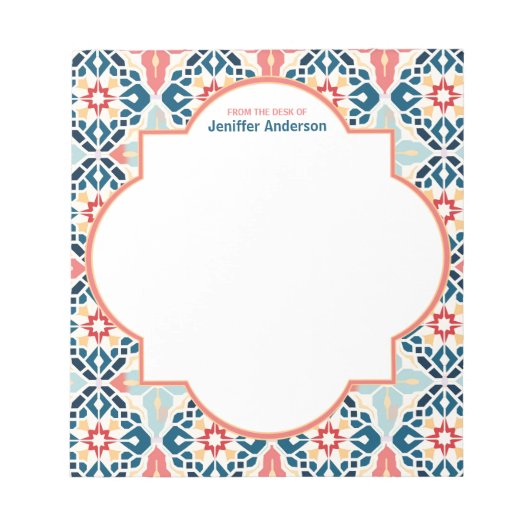 Marokkaanse Zellij Patroon Blauw & Roze Notitieblok (Voorkant)