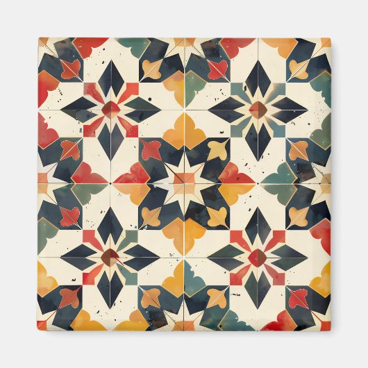 Marokkaanse Zellij Rood Geel en Groen Magneet (Voorkant)