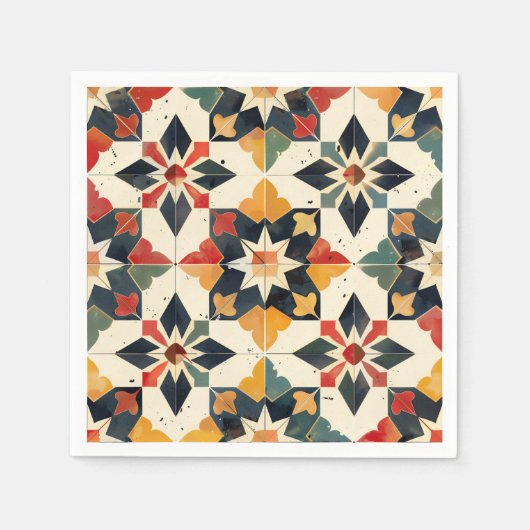 Marokkaanse Zellij Rood Geel en Groen Servet (Voorkant)