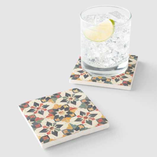 Marokkaanse Zellij Rood Geel en Groen Stenen Onderzetter (Zijkant)