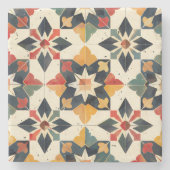 Marokkaanse Zellij Rood Geel en Groen Stenen Onderzetter (Voorkant)