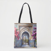 Marokko blauwe Tegels boog gepersonaliseerde kleur Tote Bag (Voorkant)