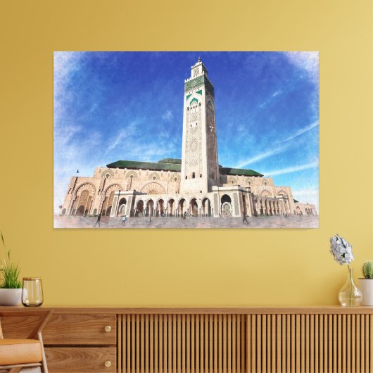 Marokko Casablanca Moskee Hassan 2 Islamitische Canvas Afdruk (Insitu (Woonkamer))