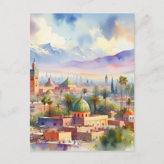 Marokko Cityscape Waterverf Briefkaart (Voorkant)