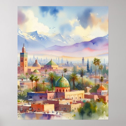 Marokko Cityscape Waterverf Poster (Voorkant)