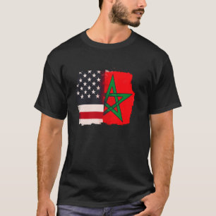 Marokko en Amerika Vlag van de VS wortels Half Mar T-shirt