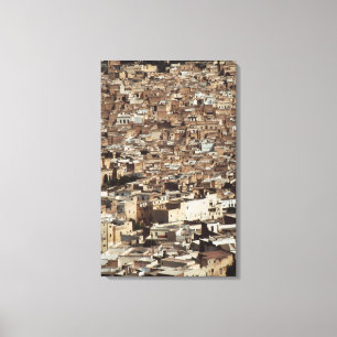 Marokko, Fes, uitzicht van de lucht van het Citysc Canvas Afdruk