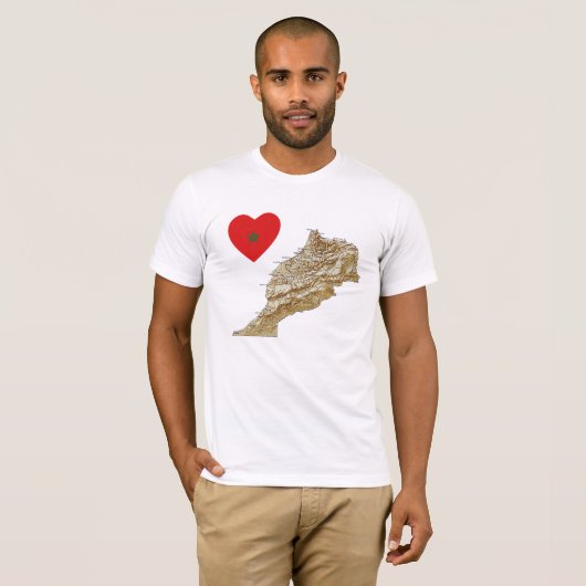 Marokko Flag Hart en Kaart T-shirt (Voorkant volledig)