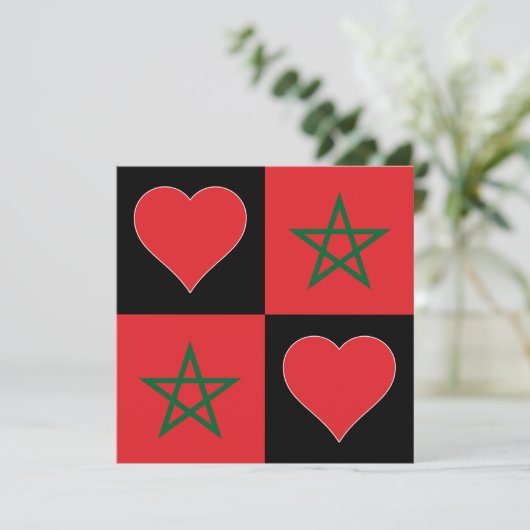 Marokko Flag Heart Patriottic Moroccan Greeting Kaart (Staand voorkant)
