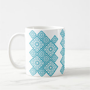 Marokko Geometrische print Ocean Blue en White Col Koffiemok