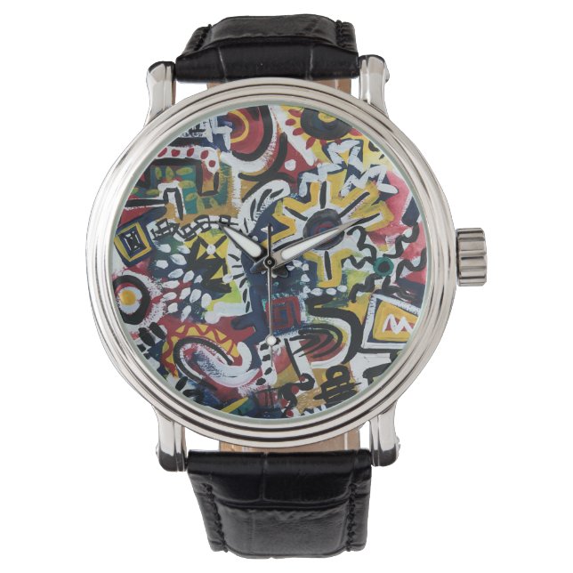 Marokko-Hand-geschilderde moderne kunst Horloge (Voorkant)