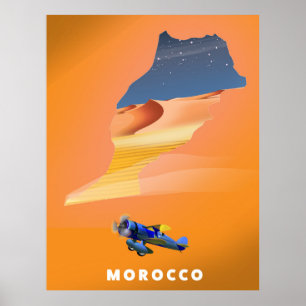 Marokko Illustrated Map reisposter print. Poster