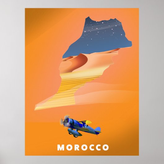 Marokko Illustrated Map reisposter print. Poster (Voorkant)