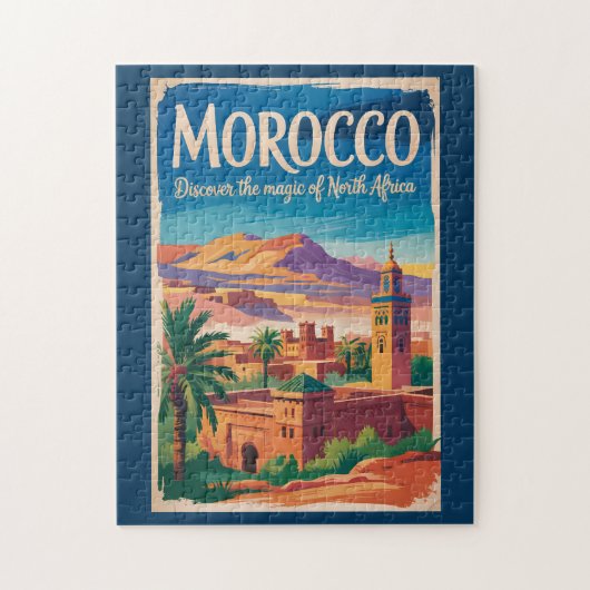 Marokko Illustratie Reis Kunst Vintage Legpuzzel (Verticaal)