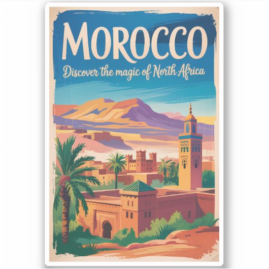 Marokko Illustratie Reis Kunst Vintage Sticker (Voorkant)
